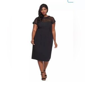 Maggy London Plus Size Illusion-Trim Sheath Dress in Navy Size 20W‎